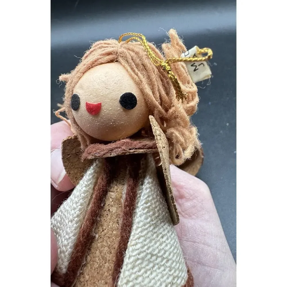 3 Vtg 1960’s Burlap Angels Christmas Tree Ornaments Brown Made in Japan -S1J